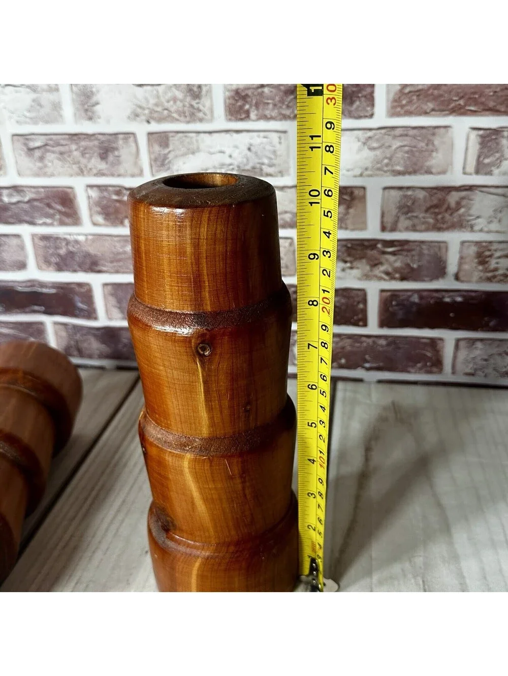 Hand Carved Cedar Wood 11” Candle Stands Set ~ Country Rustic Decor Unique Style